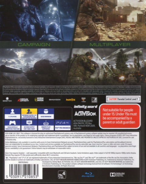 Call of Duty - Modern Warfare - Remastered — box-2D-back (AU)