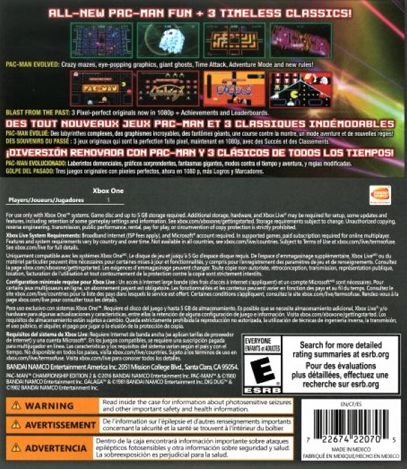 Pac-Man Championship Edition 2 + Arcade Game Series: Galaga / Pac-Man / DigDug — box-2D-back (US)