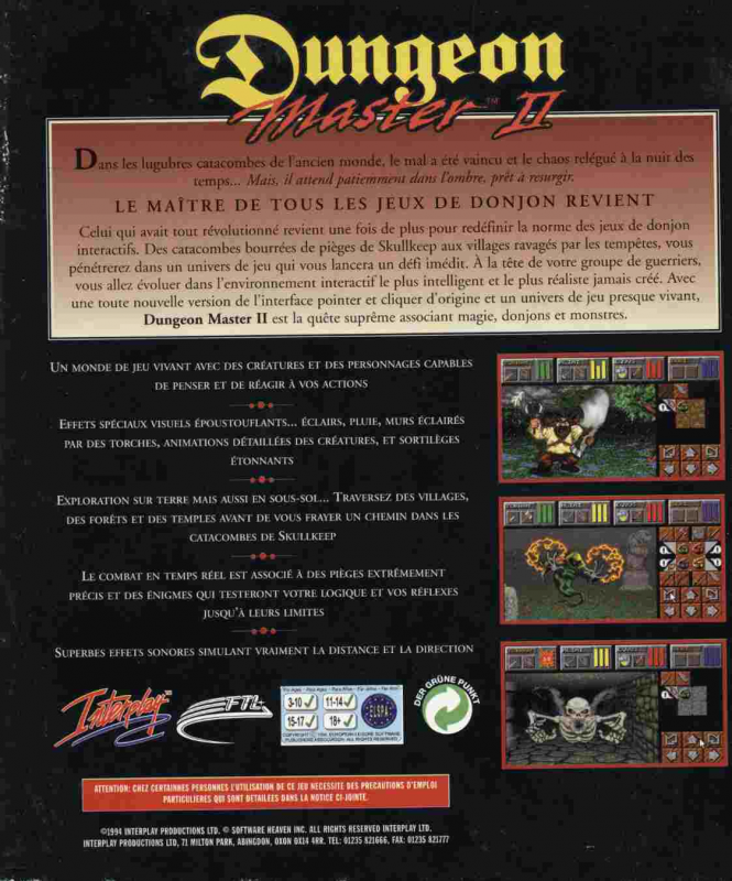 Dungeon Master 2 - The Legend Of Skullkeep — box-2D-back (FR)