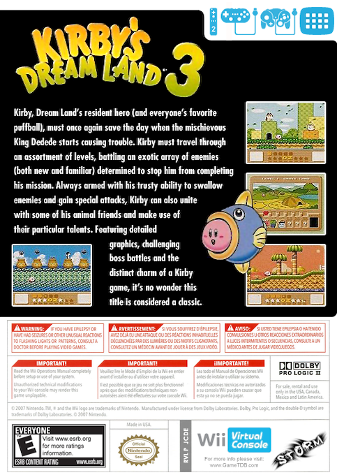 Kirby's Dream Land 3 — box-2D-back (US)
