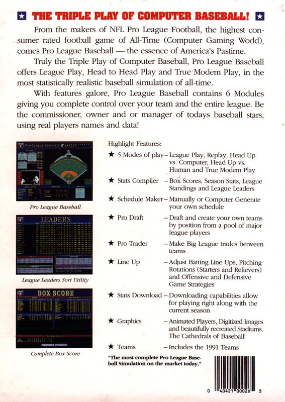 Pro League Baseball — box-2D-back (US)