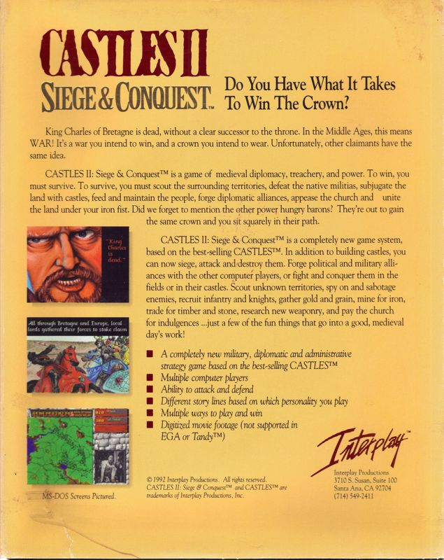 Castles 2 - Siege And Conquest — box-2D-back (US)