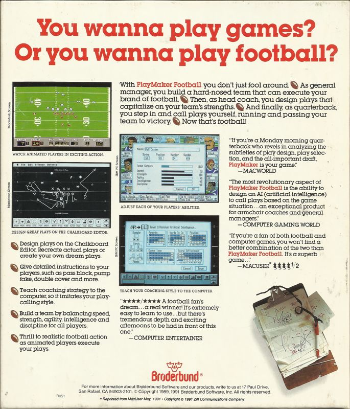Playmaker Football — box-2D-back (US)