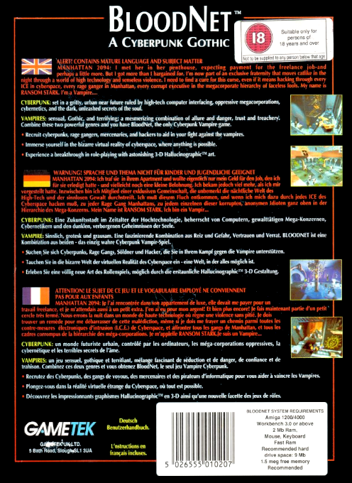 BloodNet - A Cyberpunk Gothic — box-2D-back (EU)