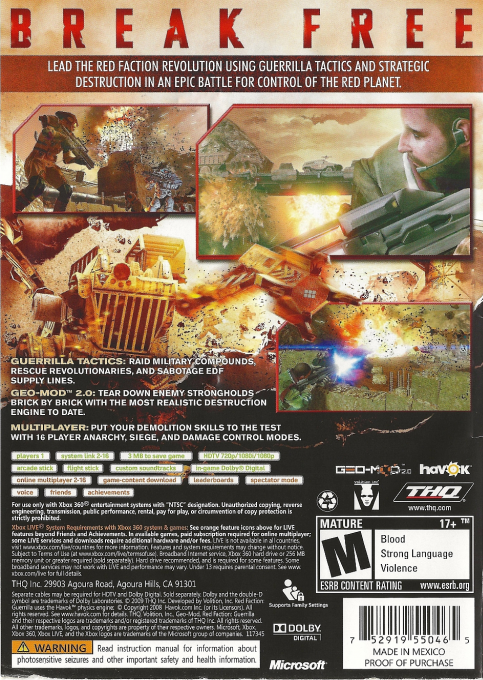 Red Faction - Guerrilla — box-2D-back (US)
