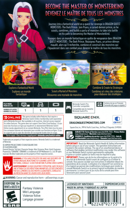 Dragon Quest Monsters - The Dark Prince — box-2D-back (CA)