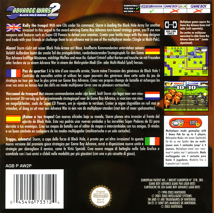 Advance Wars 2 - Black Hole Rising — box-2D-back (EU)