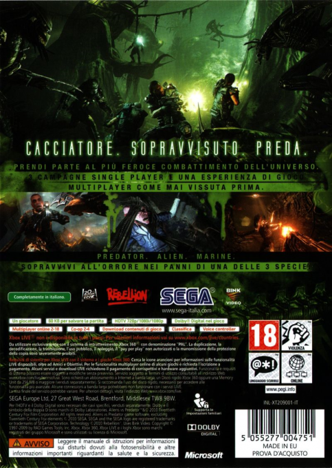 Aliens vs. Predator — box-2D-back (IT)