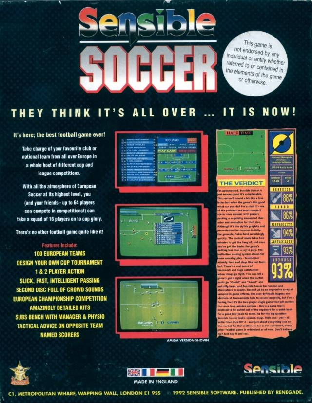 Sensible Soccer — box-2D-back (WOR)