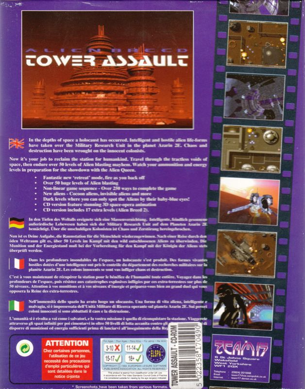 Alien Breed - Tower Assault — box-2D-back (EU)