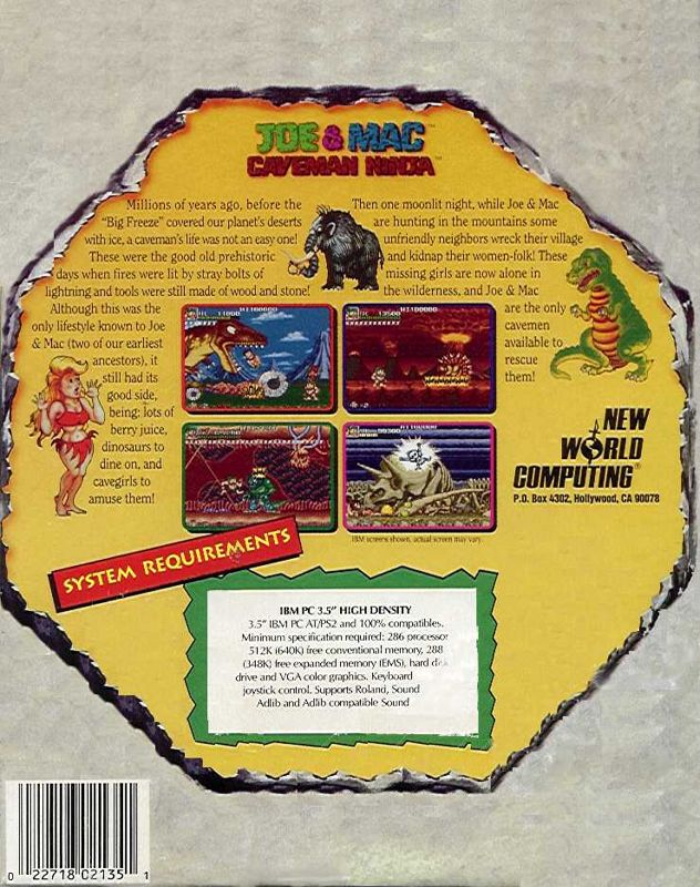 Joe And Mac - Caveman Ninja — box-2D-back (US)