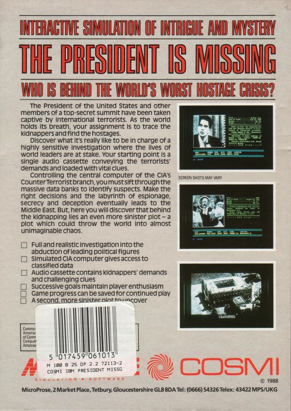 President Is Missing, The — box-2D-back (EU)