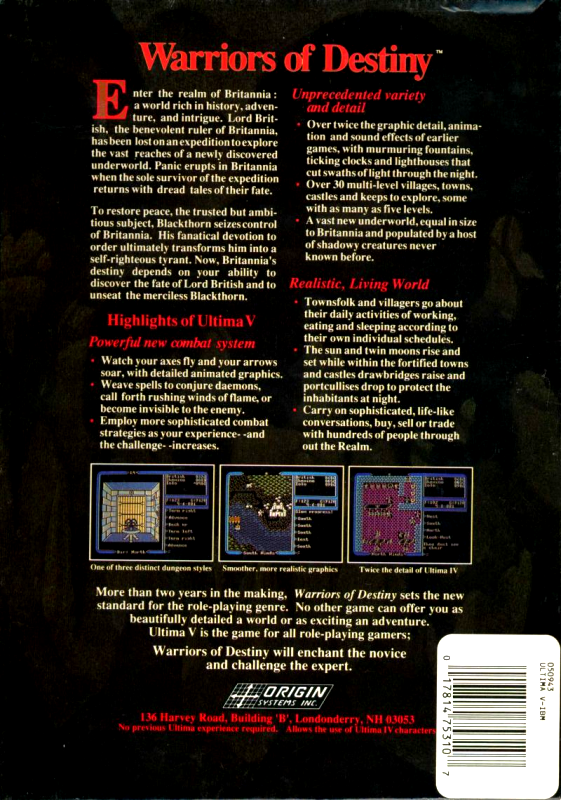Ultima 5 - Warriors Of Destiny — box-2D-back (US)