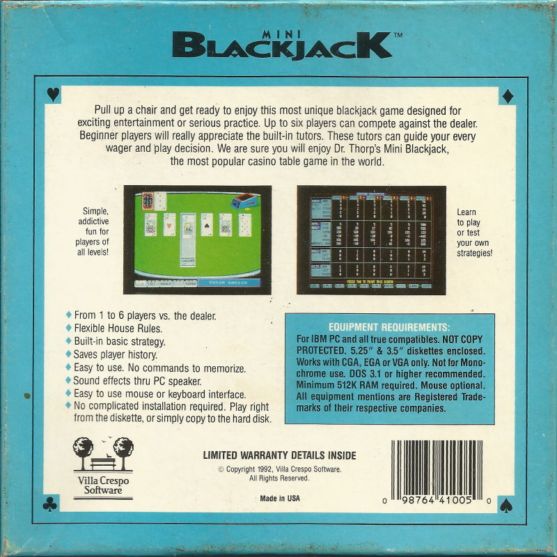 Dr Thorp's Mini Blackjack — box-2D-back (US)