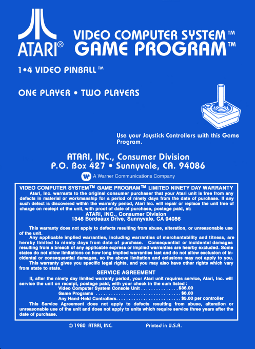 Video Pinball — box-2D-back (US)