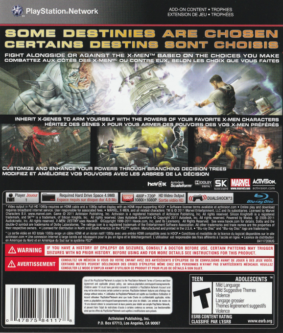 X-Men - Destiny — box-2D-back (CA)