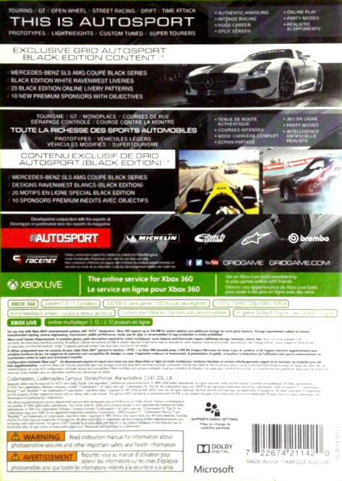 GRID Autosport — box-2D-back (US)