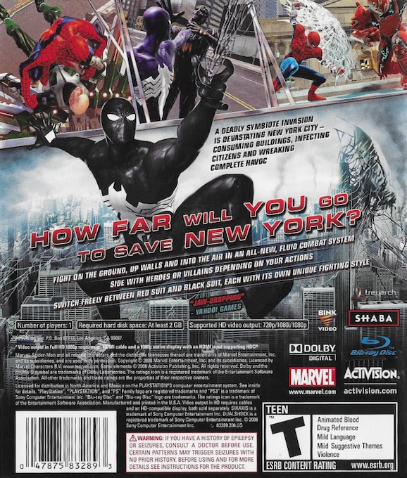 Spider-Man - Web of Shadows — box-2D-back (US)