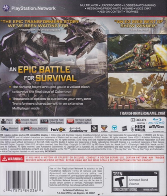 Transformers - Fall of Cybertron — box-2D-back (US)