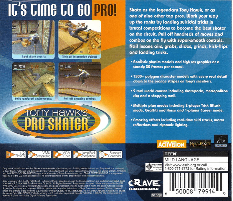 Tony Hawk's Pro Skater — box-2D-back (US)