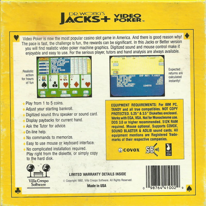 Dr. Wong's Jacks+ Video Poker — box-2D-back (US)