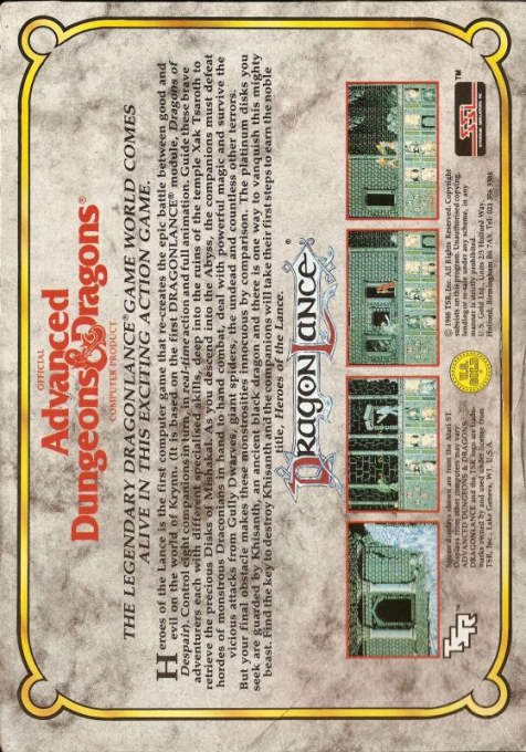 Advanced Dungeons & Dragons - Heroes of the Lance - A DragonLance Action Game — box-2D-back (EU)