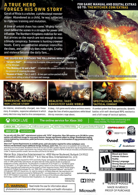 Witcher 2, The - Assassins of Kings - Enhanced Edition — box-2D-back (US)
