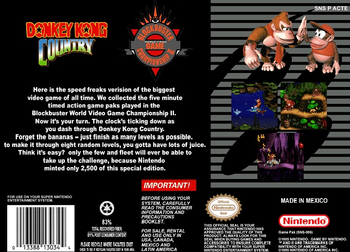 Donkey Kong Country - Competition Cartridge — box-2D-back (US)