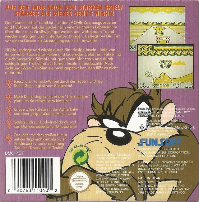 Looney Tunes 2 - Tasmanian Devil in Island Chase — box-2D-back (DE)
