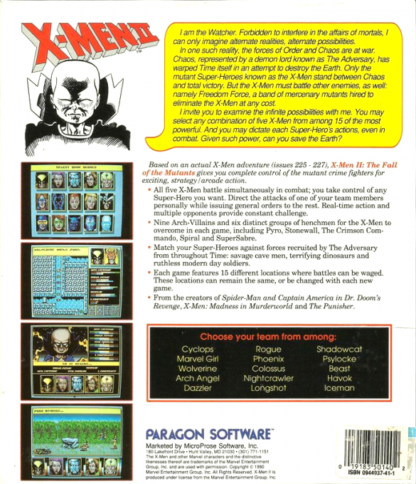 X-Men 2 - The Fall of the Mutants — box-2D-back (US)