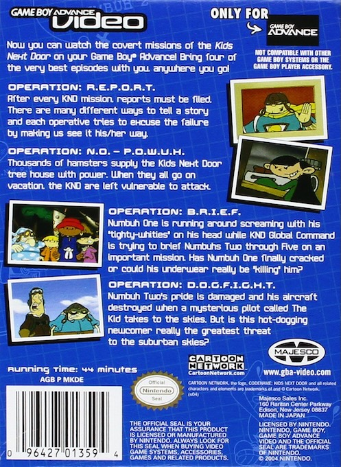 Game Boy Advance Video - Codename - Kids Next Door - Volume 1 — box-2D-back (CUS)