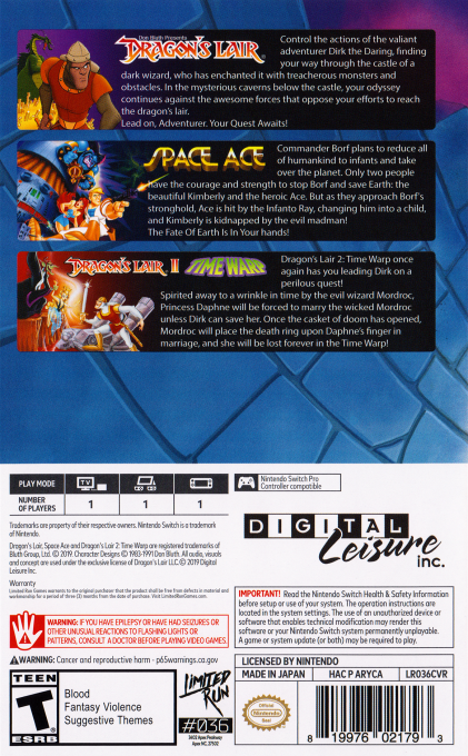 Dragon's Lair Trilogy — box-2D-back (US)