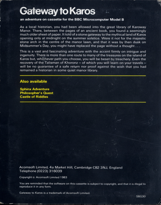 Gateway To Karos — box-2D-back (WOR)
