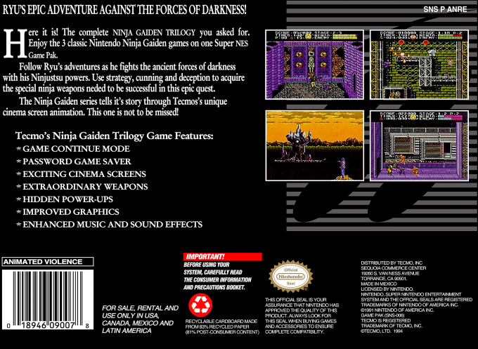 Ninja Gaiden Trilogy — box-2D-back (US)