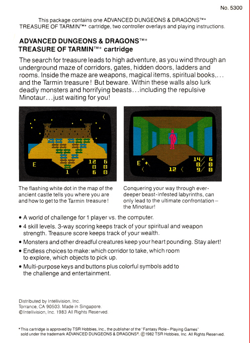 Advanced Dungeons and Dragons - Treasure of Tarmin — box-2D-back (WOR)