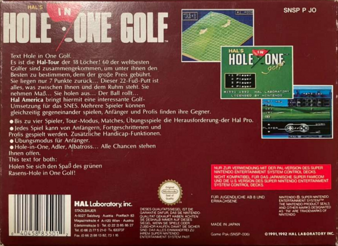 HAL's Hole in One Golf — box-2D-back (DE)