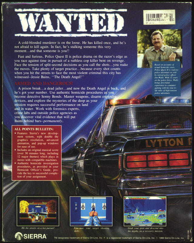 Police Quest 2 - The Vengeance — box-2D-back (EU)