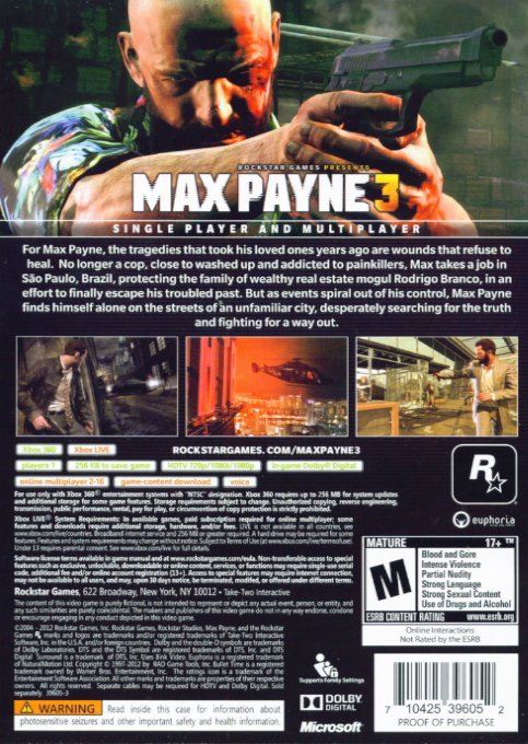 Max Payne 3 — box-2D-back (US)