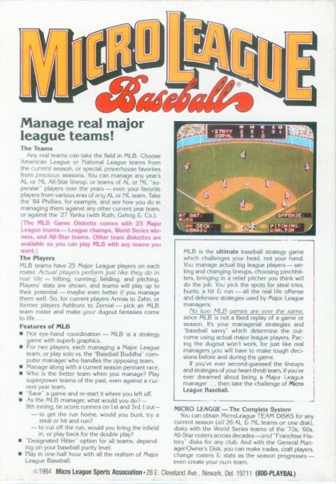 MicroLeague Baseball — box-2D-back (US)