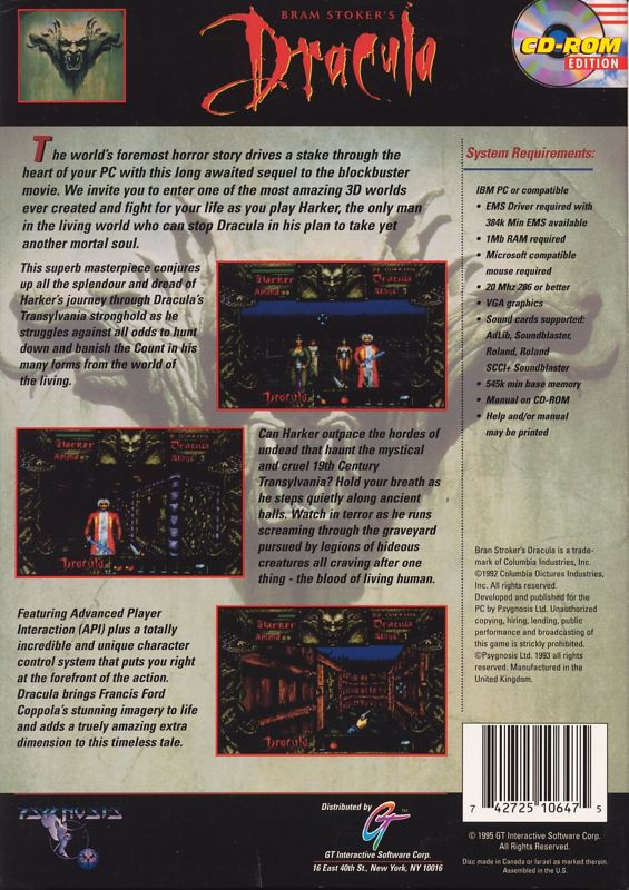 Bram Stoker's Dracula — box-2D-back (US)