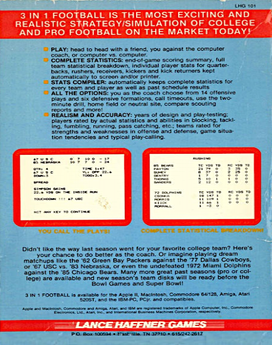 3 in 1 College & Pro Football — box-2D-back (US)