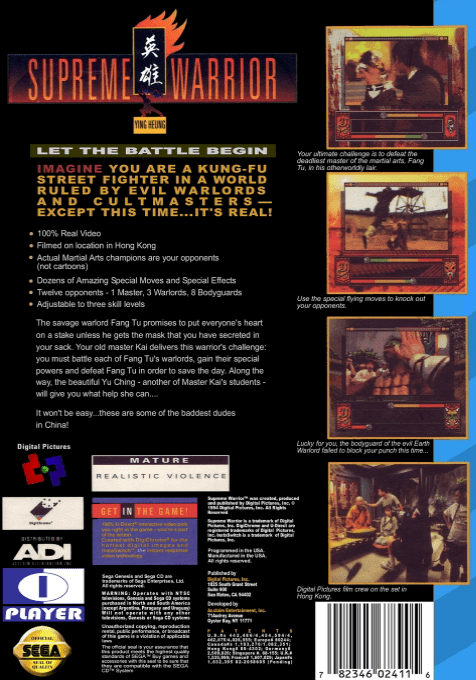 Supreme Warrior — box-2D-back (US)