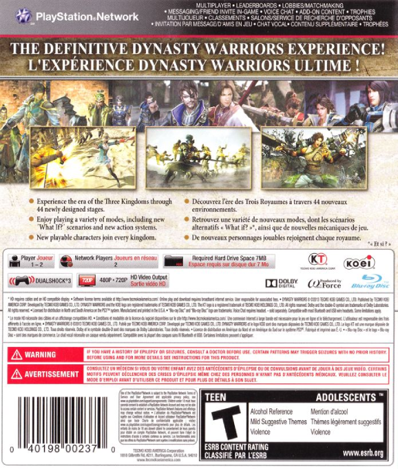 Dynasty Warriors 8 — box-2D-back (US)