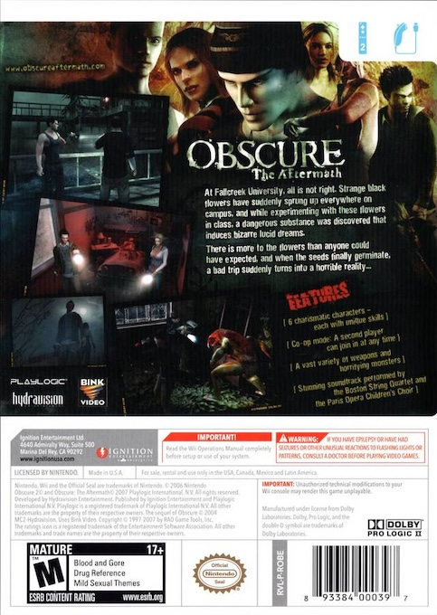 Obscure 2 — box-2D-back (US)