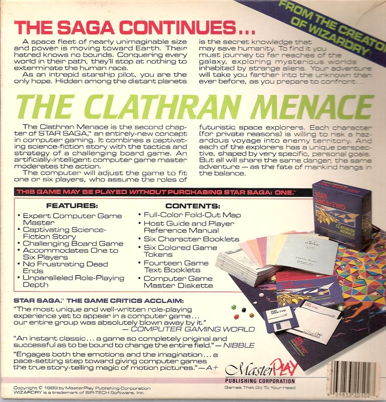 Star Saga Two - The Clathren Menace — box-2D-back (US)