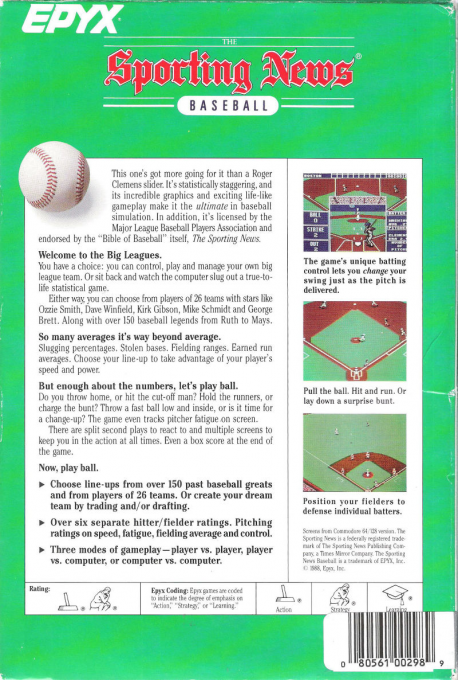 Sporting News Baseball, The — box-2D-back (US)