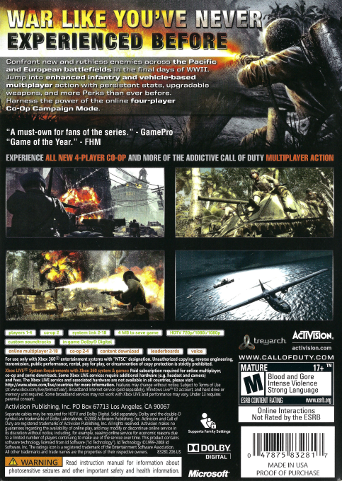 Call of Duty - World at War — box-2D-back (US)