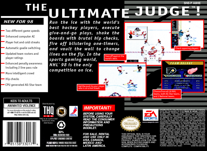 NHL 98 — box-2D-back (US)