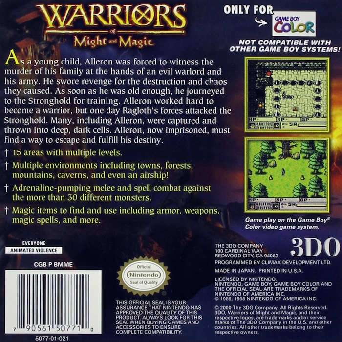 Warriors Of Might And Magic — box-2D-back (US)