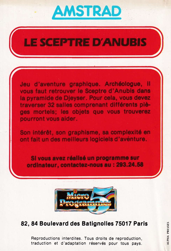 Sceptre D' Anubis, Le — box-2D-back (FR)